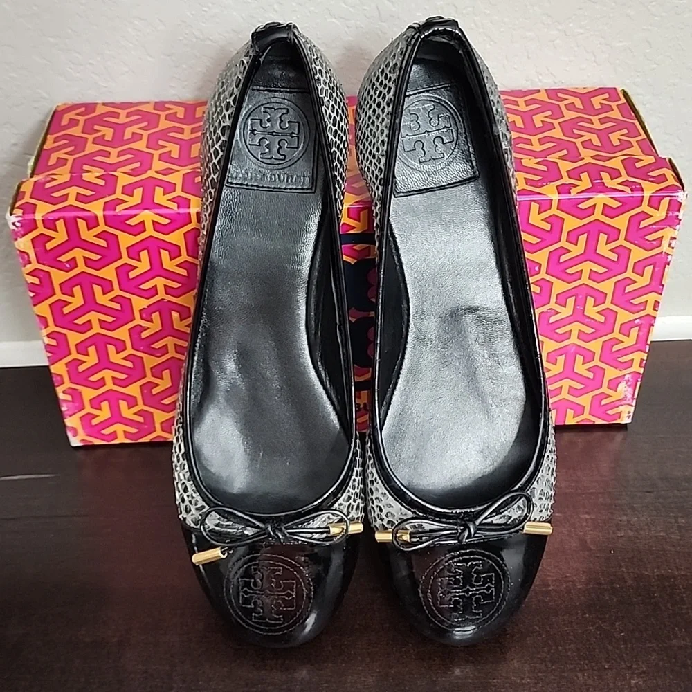 Tory Burch Verbena-Tribal Pitone Snake Skin Classic Ballet Flats Size 7.5M
